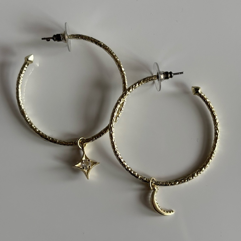 Kendra Scott Gold Hoop Earrings with Star and Moon Charms